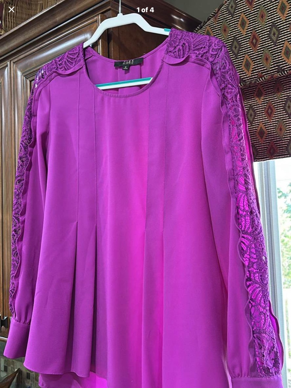 Alex Marie beautiful color Purple Lace-Trim Long Sleeve Women's Blouse size me